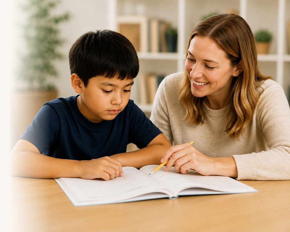 Student reading with teacher